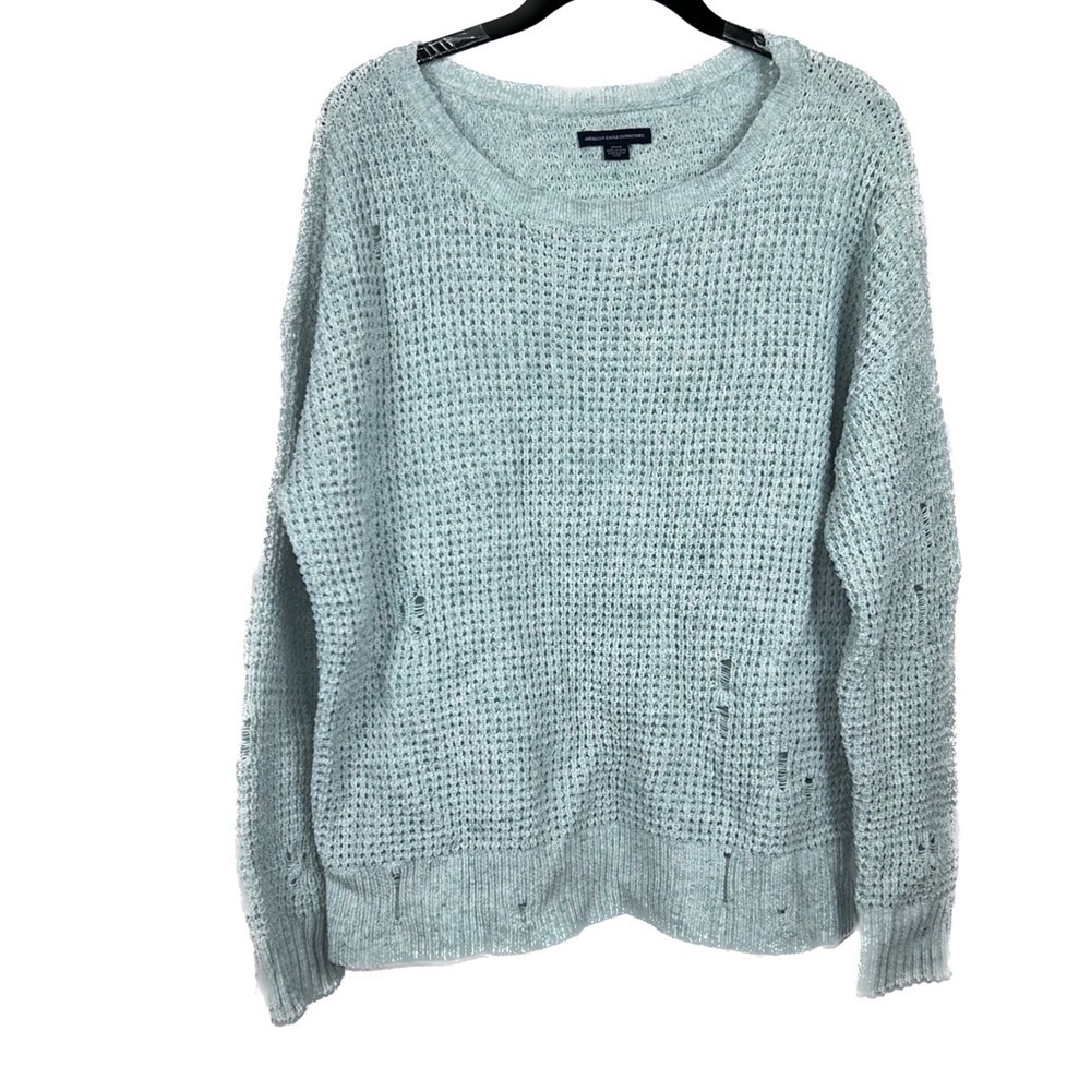 American Eagle Sweater Waffle Knit Distressed Long Sleeve Crewneck Pullover Top - Picture 1 of 11